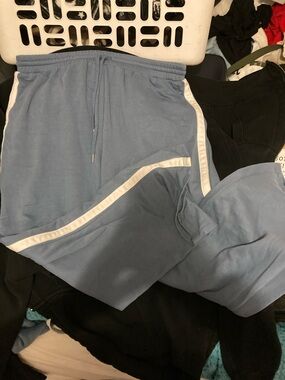 Light Blue Track Pants with White Side Stripe